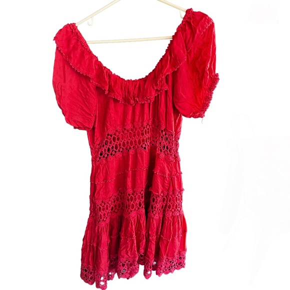 Free People Cruel Intentions Mini Dress Small Raspberry Boho Lace - Picture 4 of 4